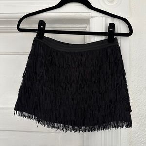 zara black fringe fitted mini skirt skort